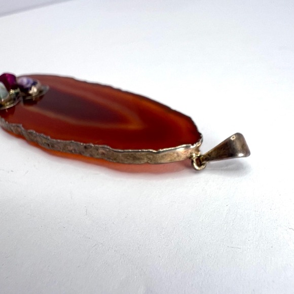 Rust Brown Agate Slice Pendant Boho Natural Stone Statement Witchy Crystal - Picture 4 of 6